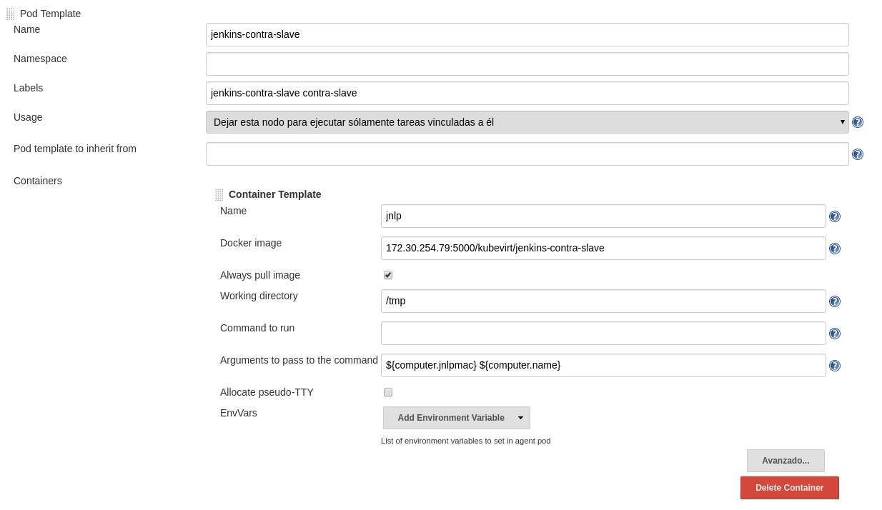 Jenkins-contra-slave container configuration