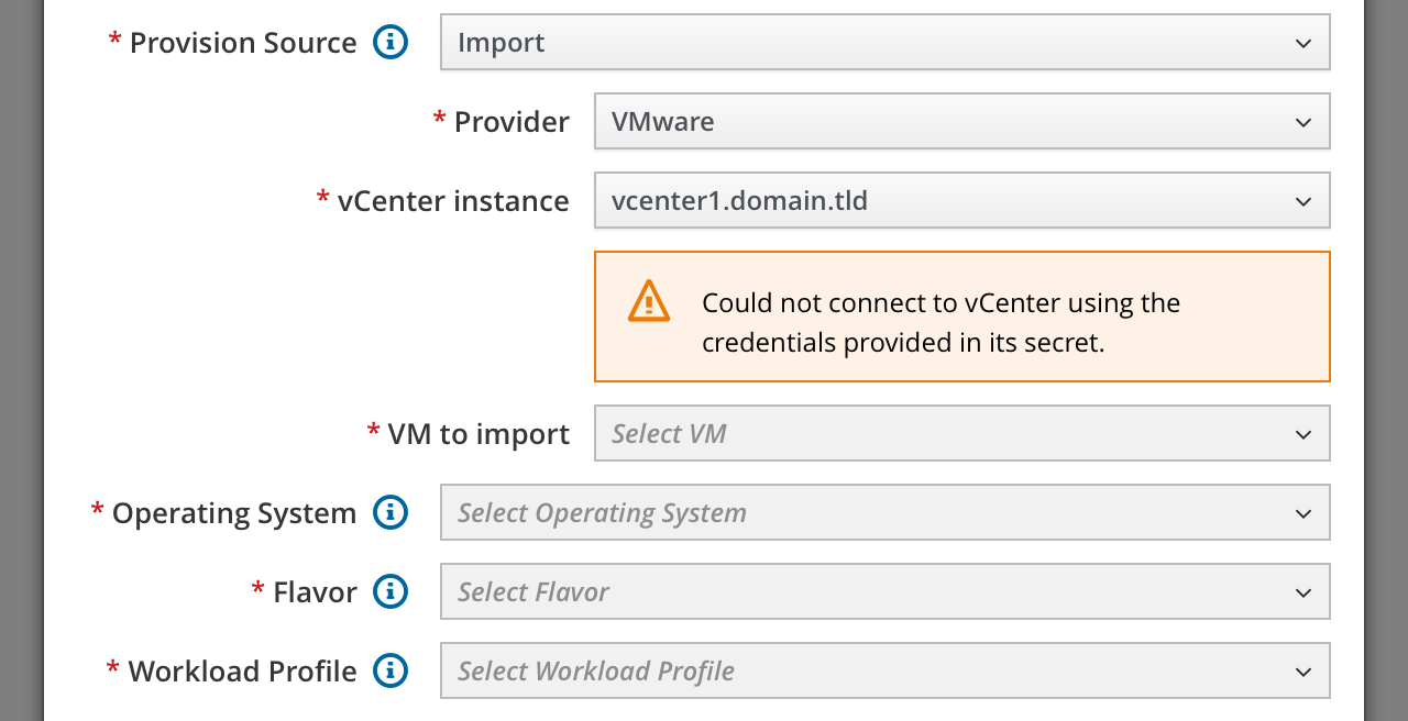 VMware provider credential error